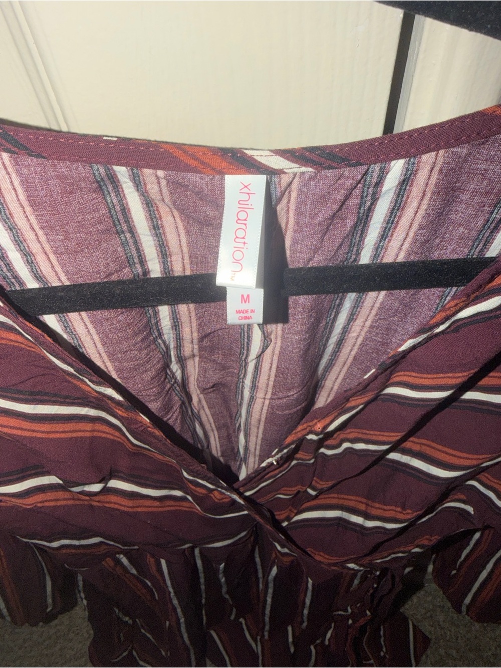 Xhilaration Striped V-Neck Dress in Burgundy and Rust